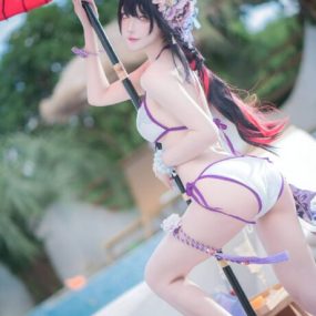 阿包也是兔娘cos图包合集，狐坂若藻COS，妖狐水着造型带来夏日视觉盛宴